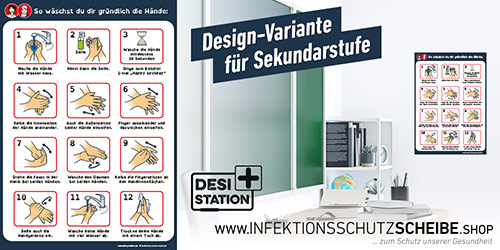 Plakat „Anleitung Händewaschen“ für Sekundarstufe, Farbstil navy